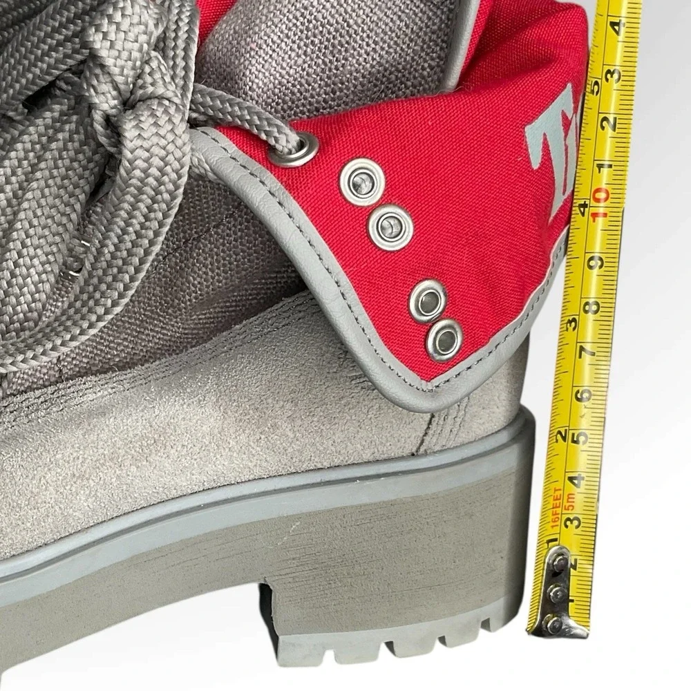 Timberland Carnaby Fold-Down Grey Red Boots Womens Size‎ 6 Waterproof Minimalist